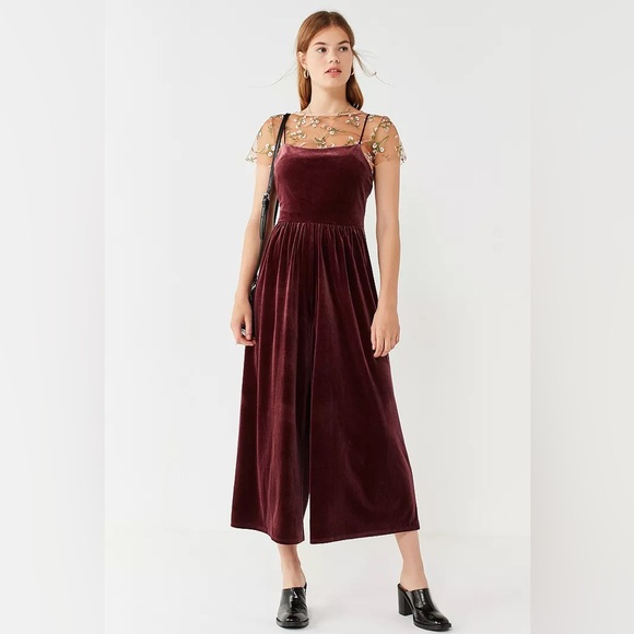 Urban Outfitters Pants - UO Purple Velvet Wide Leg Jumpsuit Small Straight Neck Y2K Party